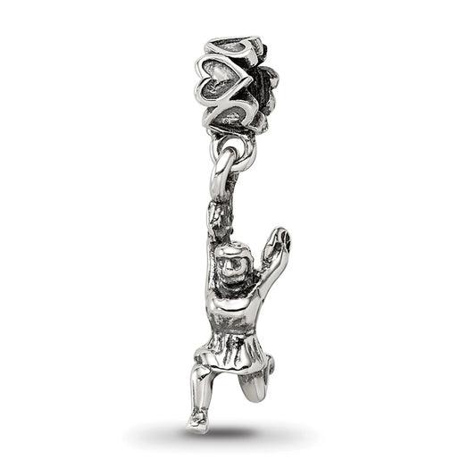 925 Sterling Silver Reflections Cheerleader Dangle BeadEngravable Charm Pendant Jewelry Gifts (Length 0.89" Width 0.14")