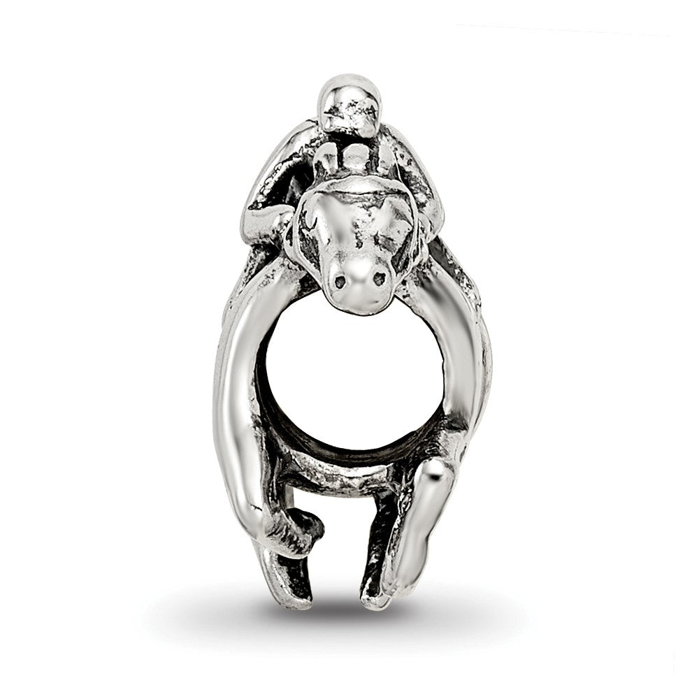 925 Sterling Silver Reflections Race Horse BeadEngravable Charm Pendant Jewelry Gifts (Length 0.46" Width 0.5")
