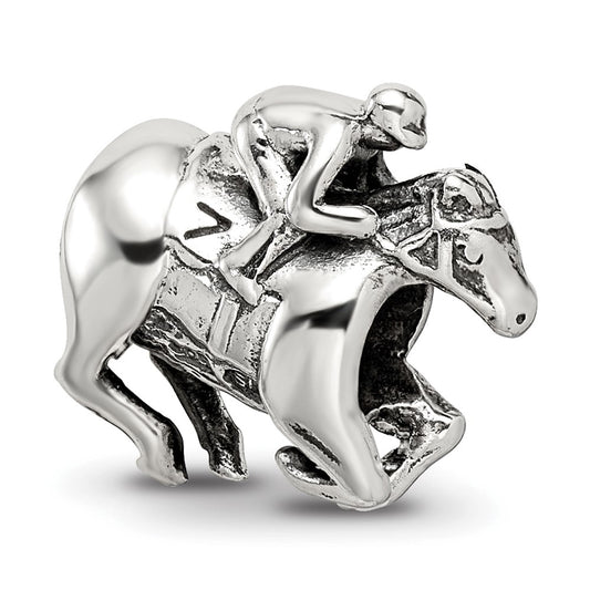 925 Sterling Silver Reflections Race Horse BeadEngravable Charm Pendant Jewelry Gifts (Length 0.46" Width 0.5")