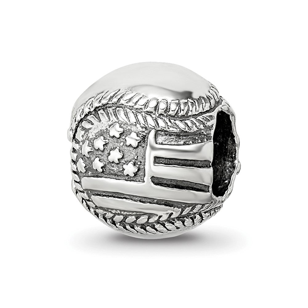 925 Sterling Silver Reflections USA Flag Baseball BeadEngravable Charm Pendant Jewelry Gifts (Length 0.35" Width 0.32")