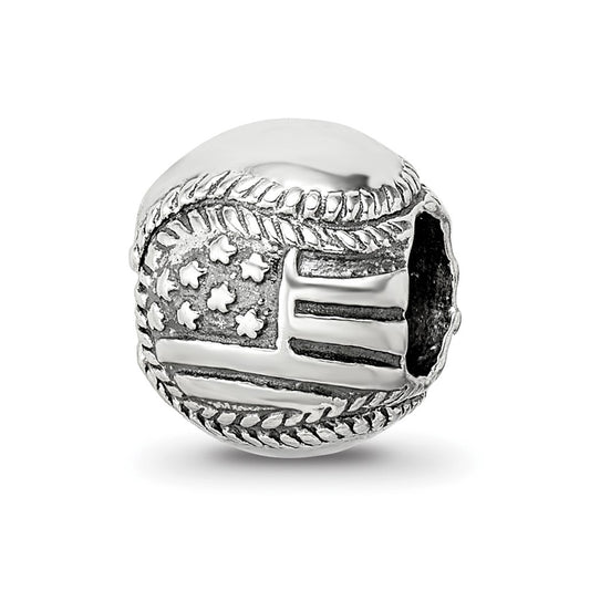 925 Sterling Silver Reflections USA Flag Baseball BeadEngravable Charm Pendant Jewelry Gifts (Length 0.35" Width 0.32")