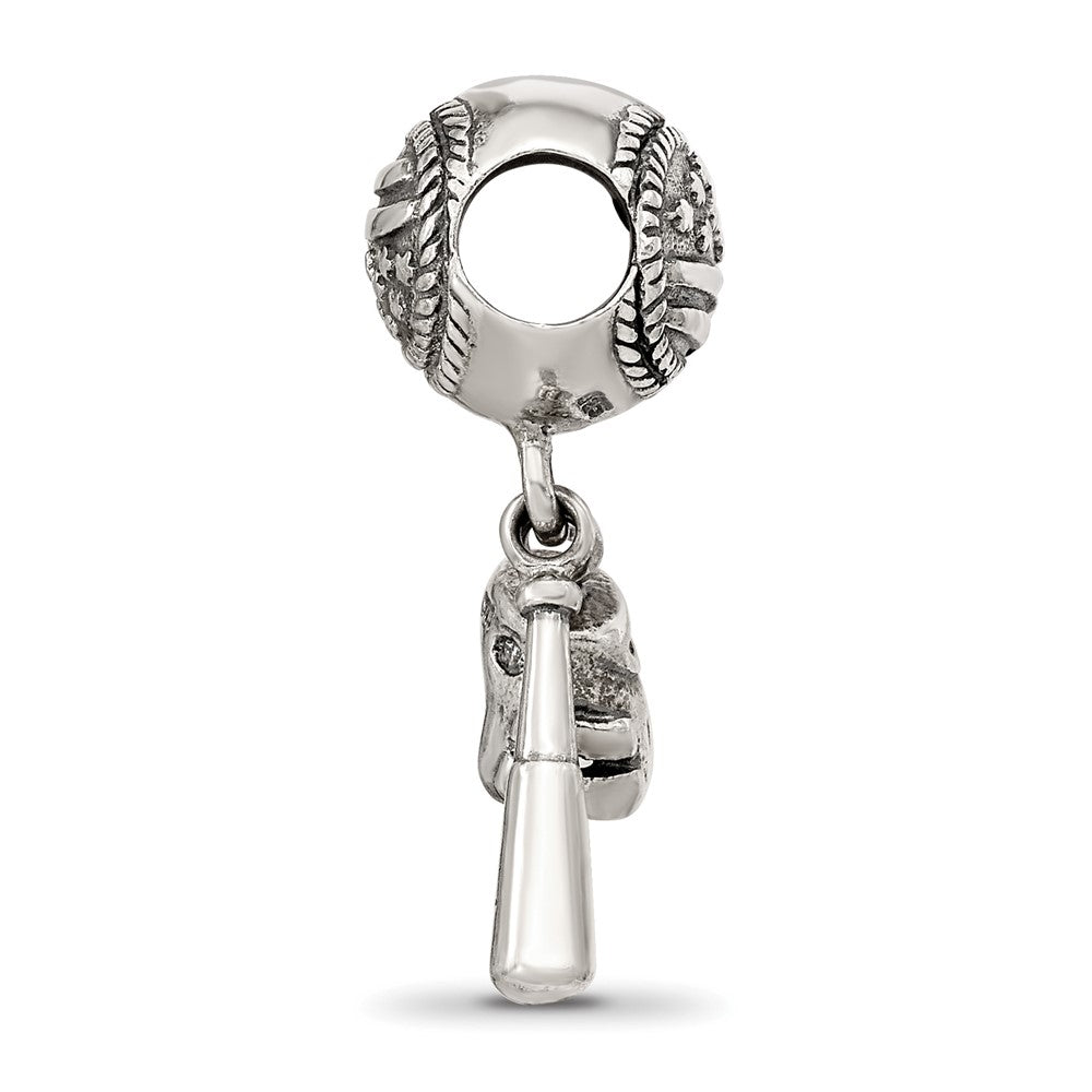 925 Sterling Silver Reflections Baseball Glove Bat Dangle BeadEngravable Charm Pendant Jewelry Gifts (Length 0.74" Width 0.35")