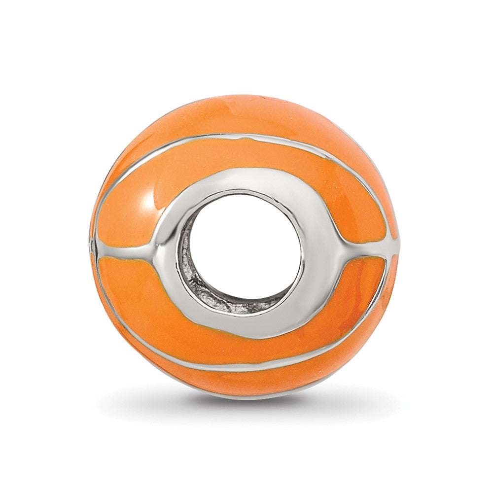 925 Sterling Silver Reflections Orange Enamel Basketball BeadEngravable Charm Pendant Jewelry Gifts (Length 0.43" Width 0.39")