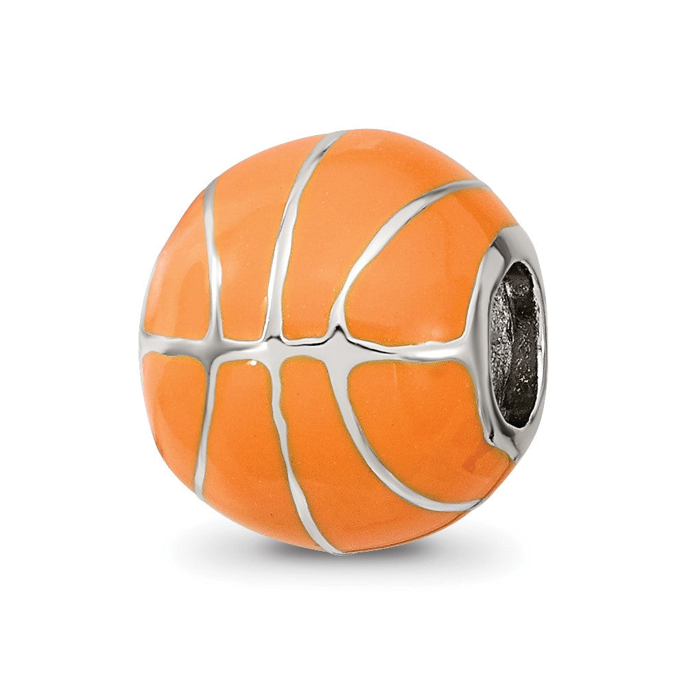 925 Sterling Silver Reflections Orange Enamel Basketball BeadEngravable Charm Pendant Jewelry Gifts (Length 0.43" Width 0.39")