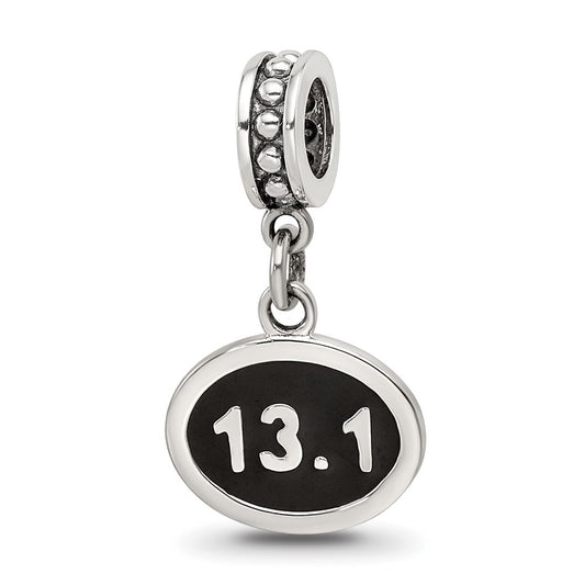 925 Sterling Silver Reflections Black Enameled Half Marathon DangleEngravable Charm Pendant Jewelry Gifts