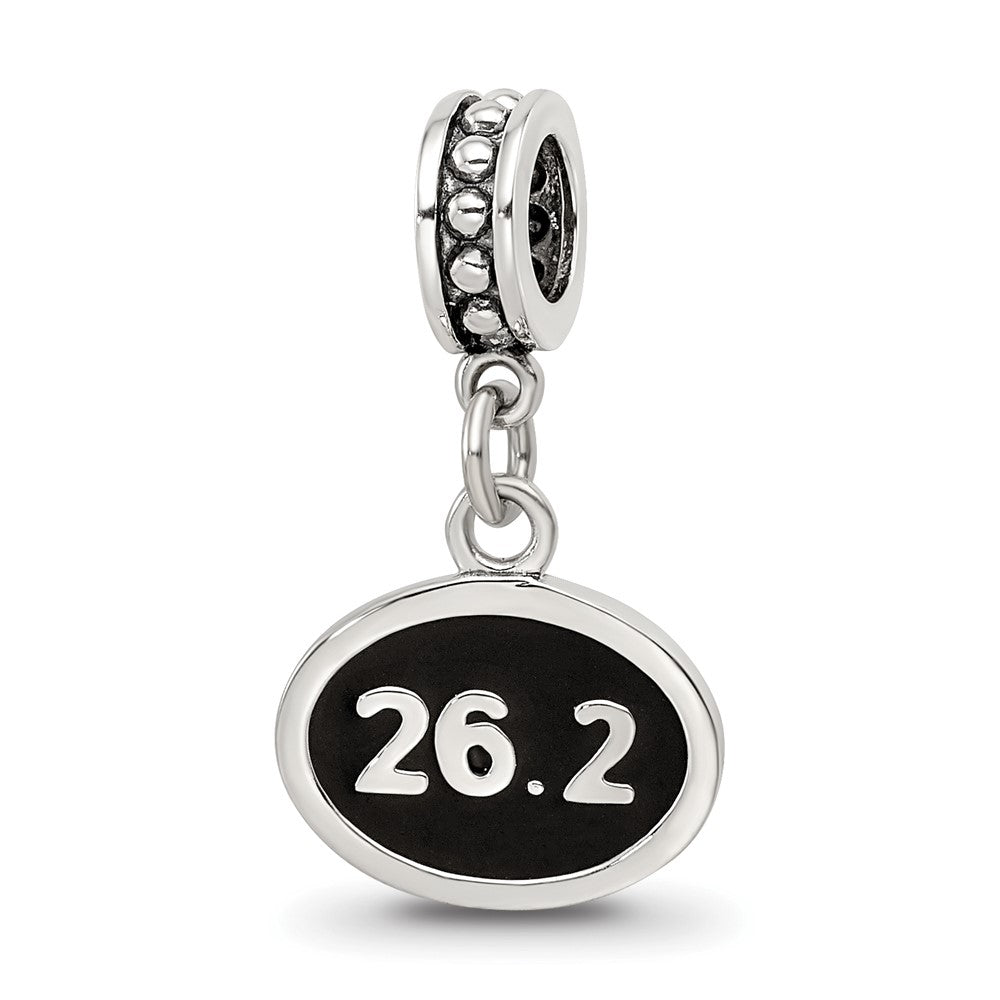 925 Sterling Silver Reflections Black Enameled Marathon DangleEngravable Charm Pendant Jewelry Gifts