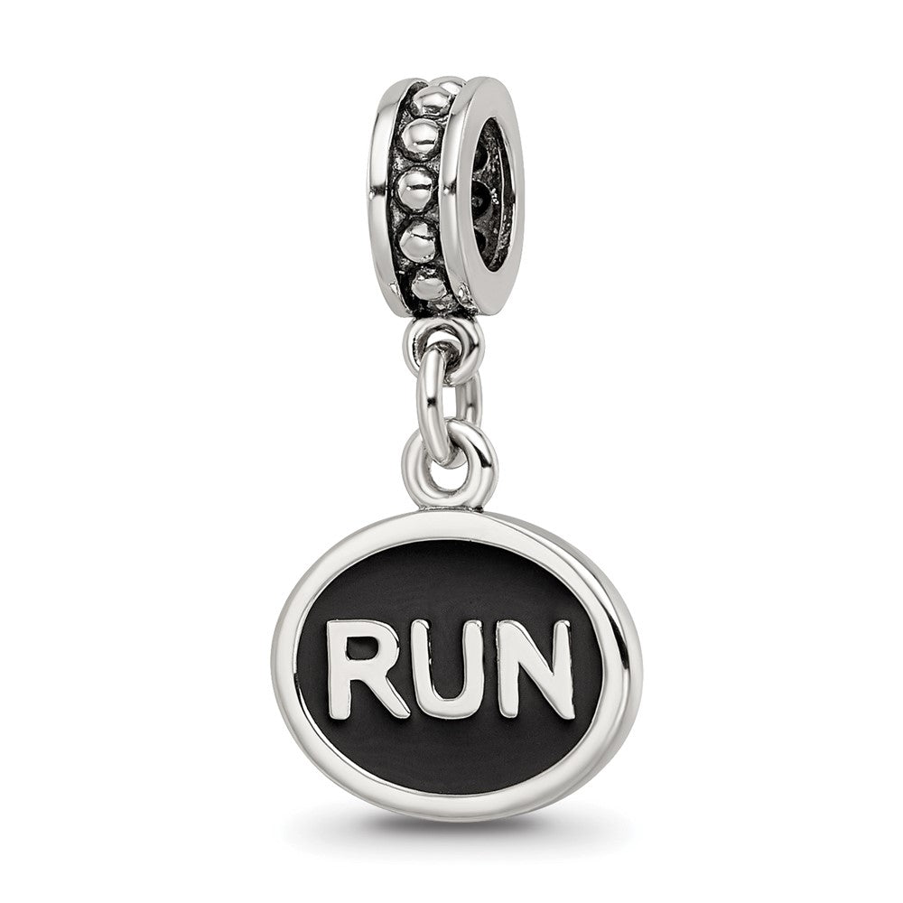 925 Sterling Silver Reflections Black Enameled Run DangleEngravable Charm Pendant Jewelry Gifts