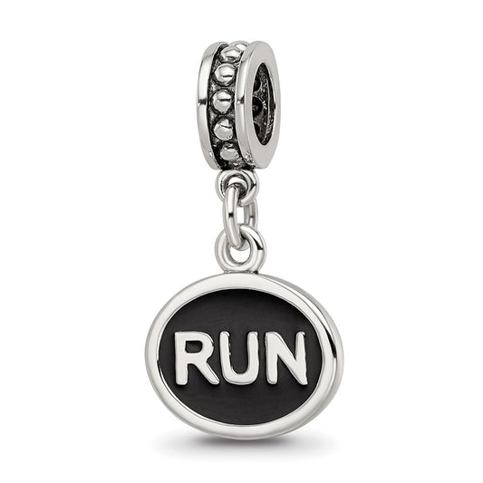 925 Sterling Silver Reflections Black Enameled Run DangleEngravable Charm Pendant Jewelry Gifts