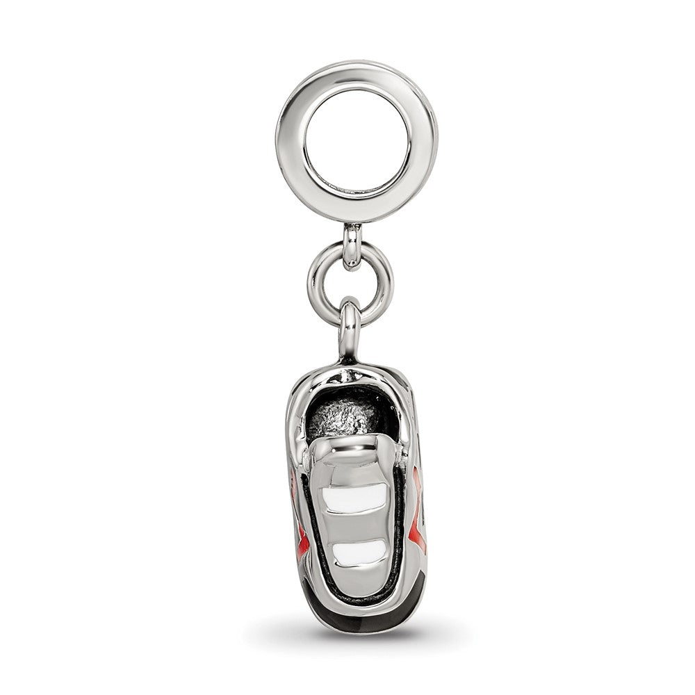 925 Sterling Silver Reflections Black and Red Enameled Runner's Shoe Dangle ChaEngravable Charm Pendant Jewelry Gifts