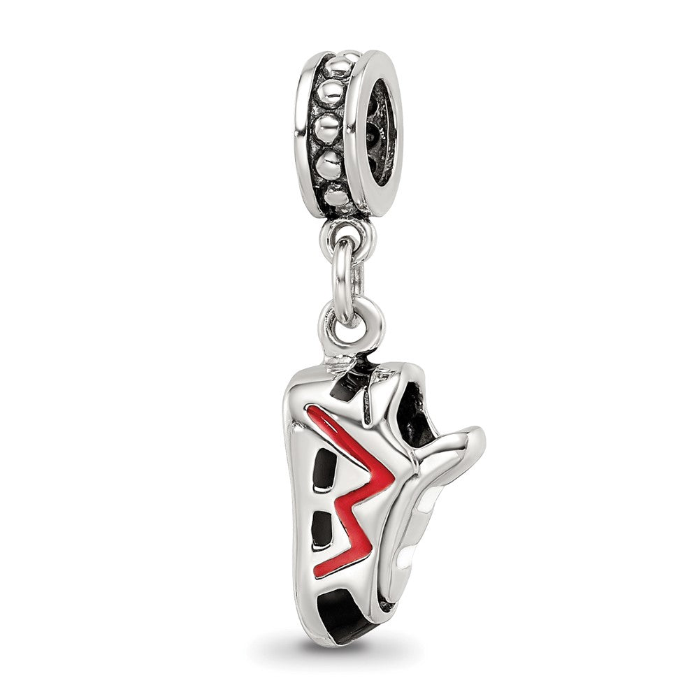 925 Sterling Silver Reflections Black and Red Enameled Runner's Shoe Dangle ChaEngravable Charm Pendant Jewelry Gifts