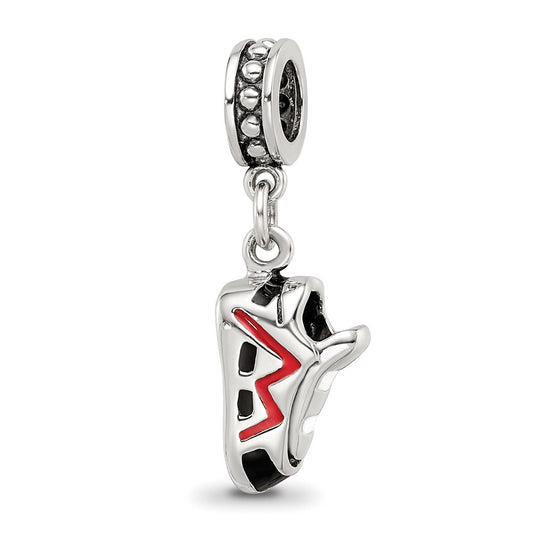 925 Sterling Silver Reflections Black and Red Enameled Runner's Shoe Dangle ChaEngravable Charm Pendant Jewelry Gifts