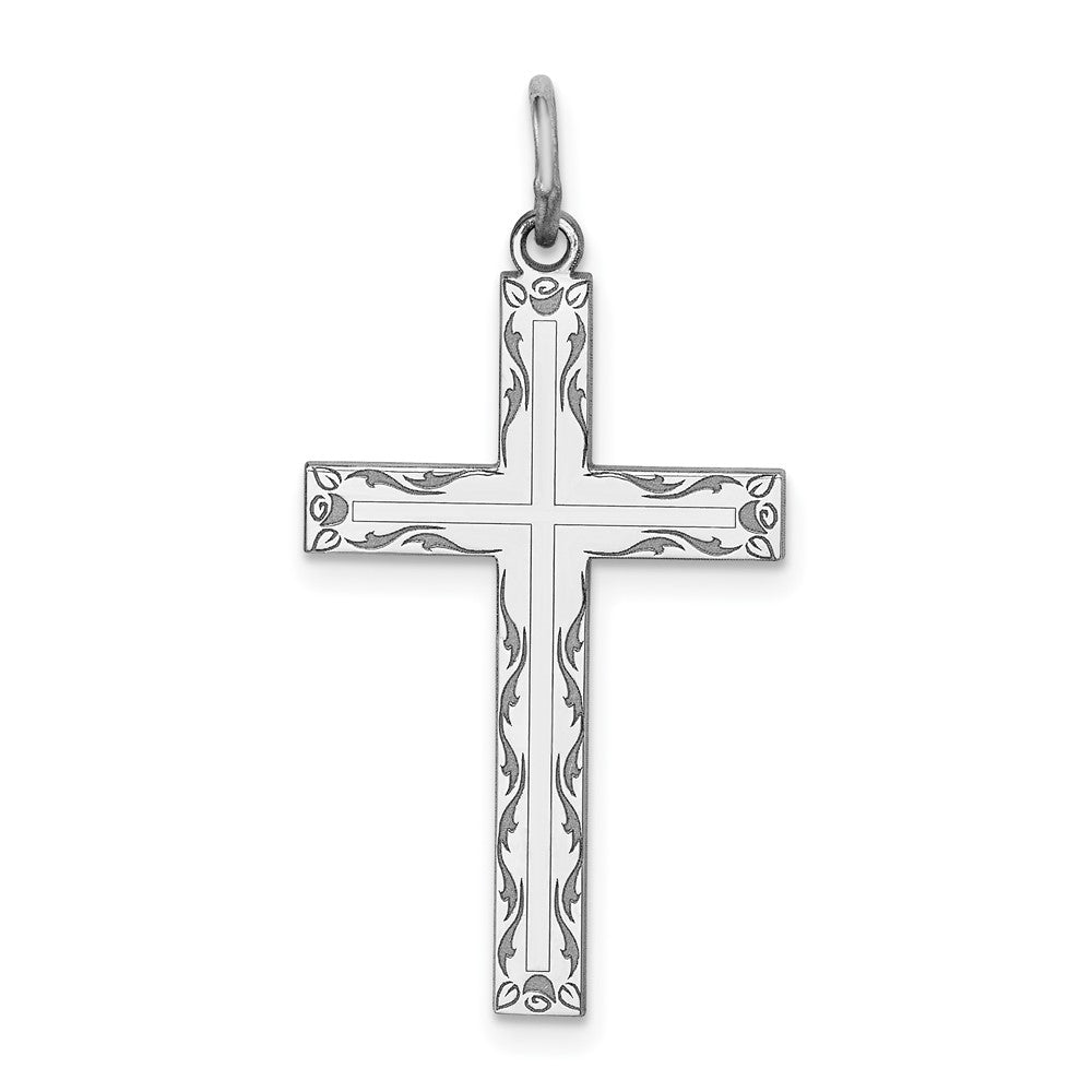 925 Sterling Silver Laser Designed Crucifix CrossEngravable Charm Pendant Jewelry Gifts (Length 1.17" Width 0.66")