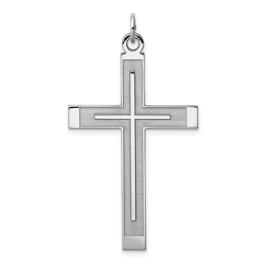 925 Sterling Silver Satin Polished Laser Designed Crucifix CrossEngravable Charm Pendant Jewelry Gifts (Length 1.72" Width 0.94")