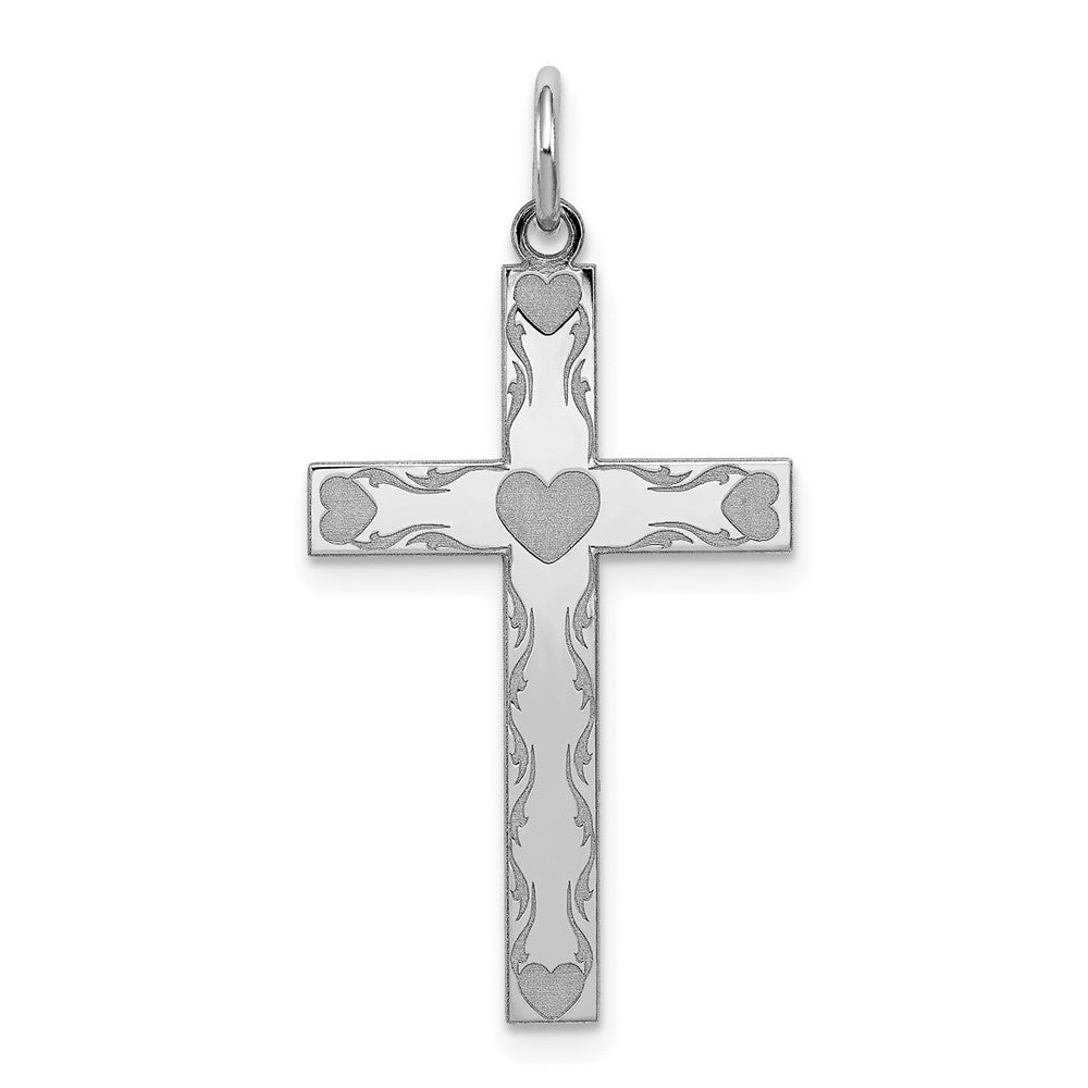 925 Sterling Silver Laser Designed Crucifix CrossEngravable Charm Pendant Jewelry Gifts (Length 1.17" Width 0.59")