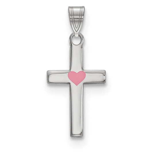 925 Sterling Silver Pink Enameled Heart Crucifix CrossEngravable Charm Pendant Jewelry Gifts