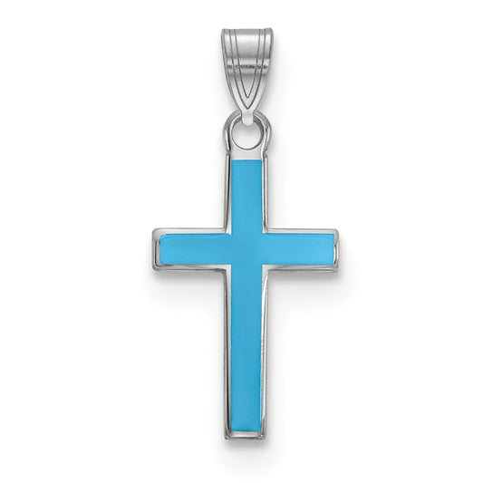 925 Sterling Silver Blue Enameled Crucifix CrossEngravable Charm Pendant Jewelry Gifts