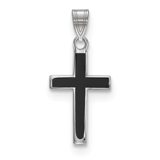 925 Sterling Silver Black Enameled Crucifix CrossEngravable Charm Pendant Jewelry Gifts