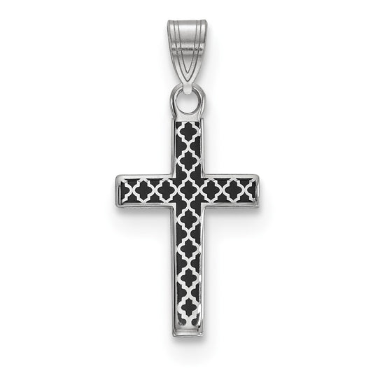 925 Sterling Silver Black Enameled Crucifix Cross Hatch Crucifix CrossEngravable Charm Pendant Jewelry Gifts