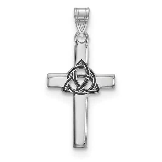 925 Sterling Silver Black Enameled Trilogy Crucifix CrossEngravable Charm Pendant Jewelry Gifts