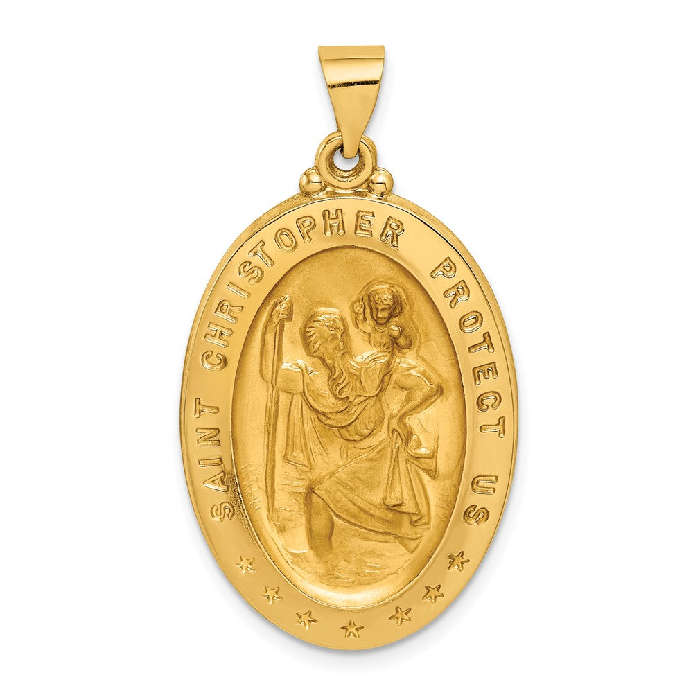 14k Yellow Gold Saint Christopher Medal Hollow Engravable Charm Pendant Jewelry Gifts (Length 1.44" Width 0.82")