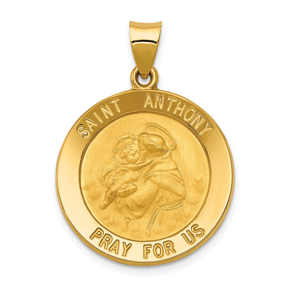 14k Yellow Gold Saint Anthony Medal Hollow Engravable Charm Pendant Jewelry Gifts (Length 1.23" Width 0.9")