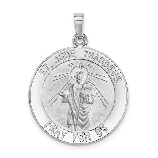 14k White Gold Saint Jude Medal Engravable Charm Pendant Jewelry Gifts (Length 1.13" Width 0.82")