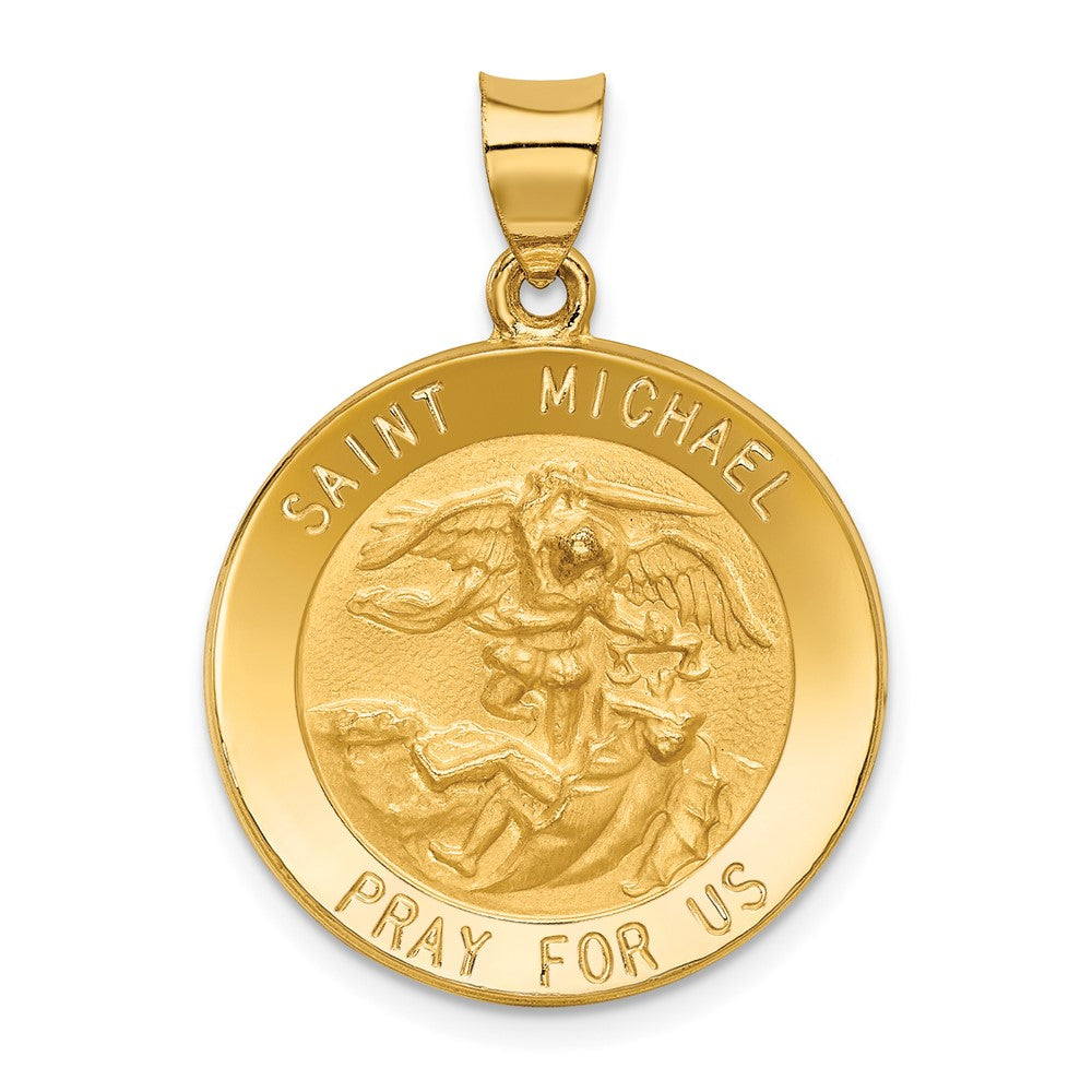 14k Yellow Gold Saint Michael Medal Hollow Engravable Charm Pendant Jewelry Gifts (Length 1.25" Width 0.86")