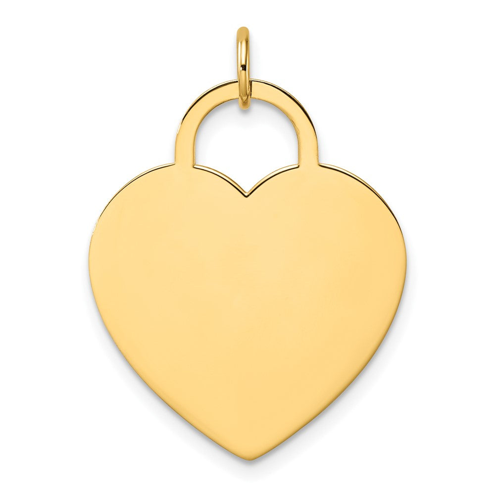 14k Yellow Gold Polished Heart Shaped Disc Engravable Charm Pendant Jewelry Gifts (Length 1.37" Width 0.9")