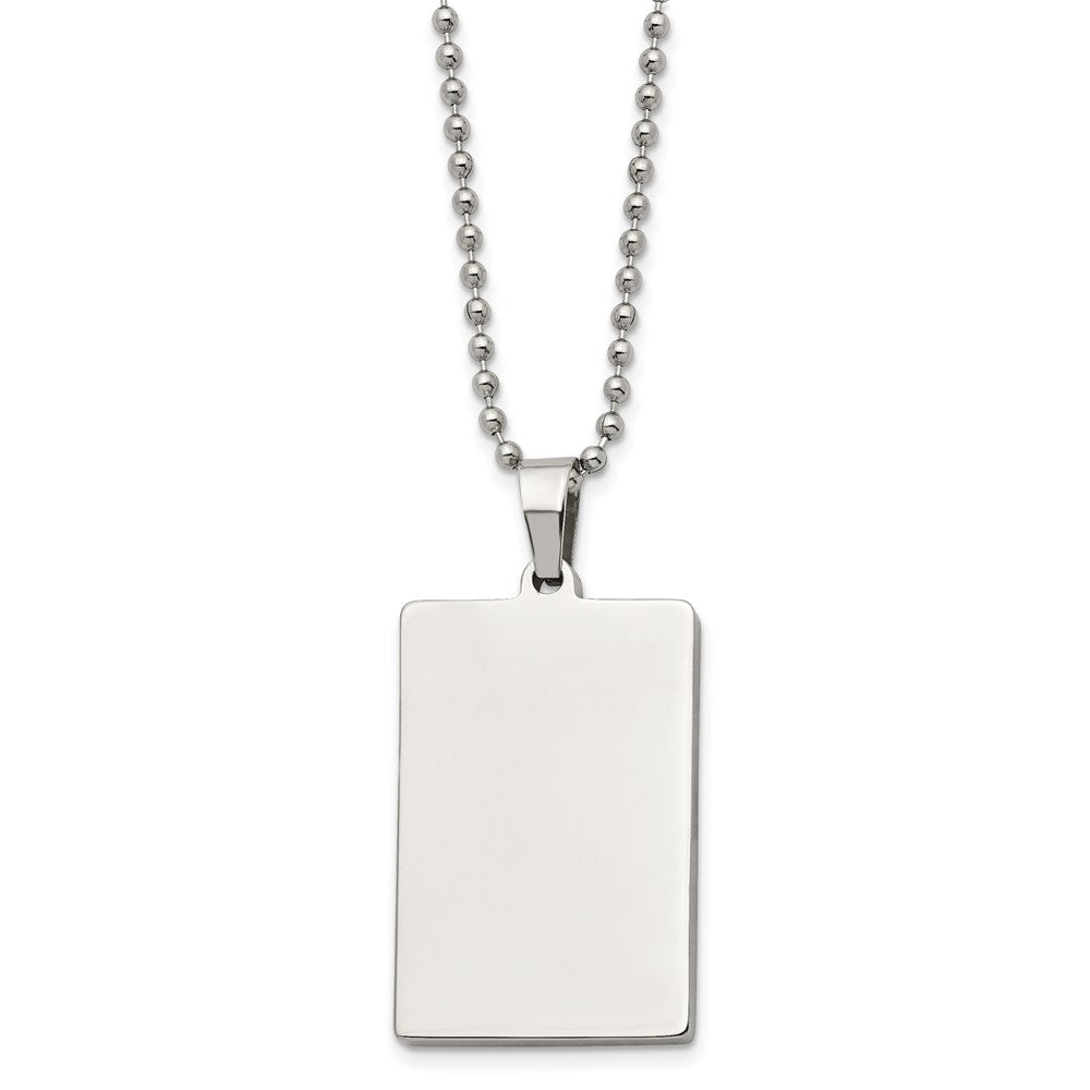 Stainless Steel Brushed Polished Square 4mm Rvsble Dog Tag Necklace Engravable Charm Pendant Jewelry Gifts (Length 24" Width 0.99")