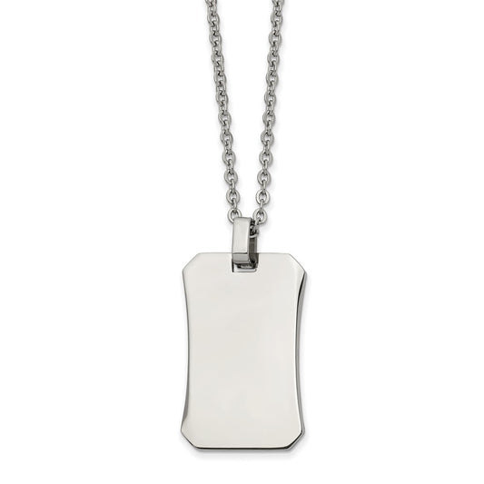 Stainless Steel Polished Dog Tag on a 22 inch Cable Chain NecklaceEngravable Charm Pendant Jewelry Gifts (Length 22" Width 0.85")