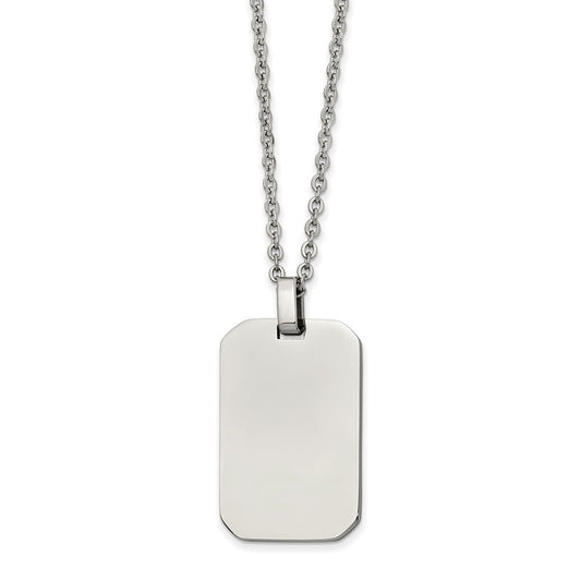 Stainless Steel Polished Rectangle Dog Tag on a 22 inch Cable Chain NecklaceEngravable Charm Pendant Jewelry Gifts (Length 22" Width 0.84")