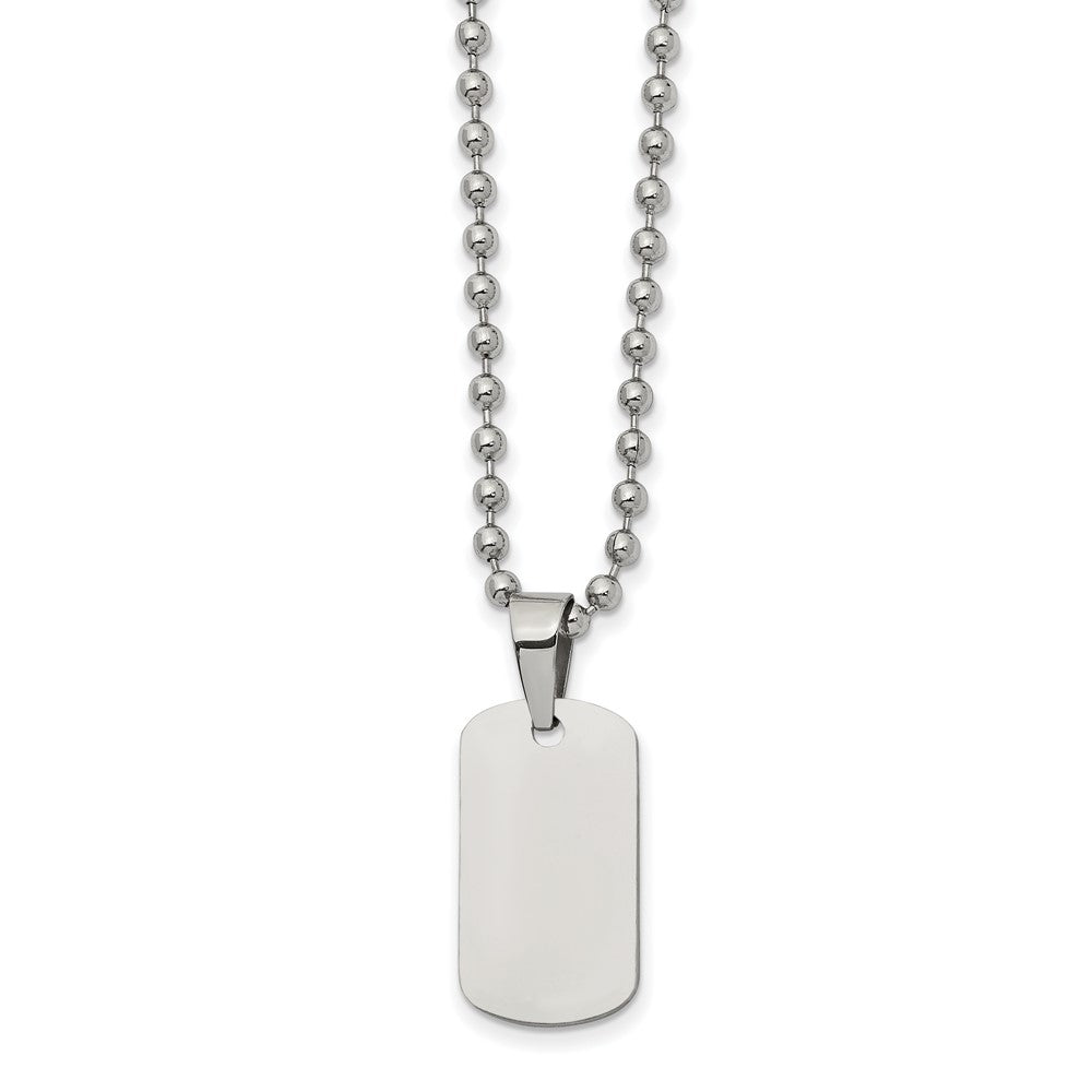 Stainless Steel Brushed and Polished Reversible Dog Tag on a 22 inch Ball Chain NecklaceEngravable Charm Pendant Jewelry Gifts (Length 22" Width 0.47")