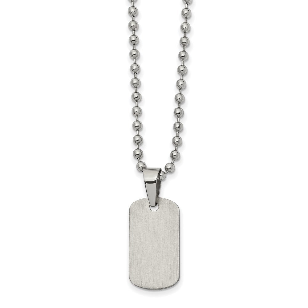 Stainless Steel Brushed and Polished Reversible Dog Tag on a 22 inch Ball Chain NecklaceEngravable Charm Pendant Jewelry Gifts (Length 22" Width 0.47")