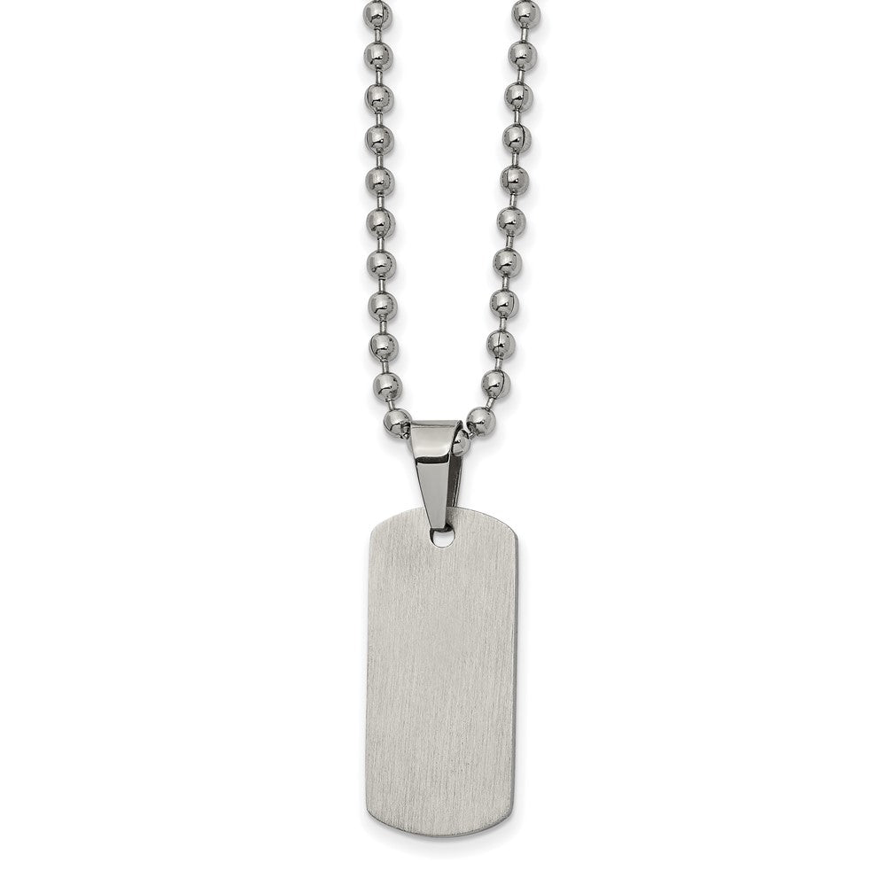 Stainless Steel Brushed and Polished Reversible Dog Tag on a 22 inch Ball Chain NecklaceEngravable Charm Pendant Jewelry Gifts (Length 22" Width 0.47")