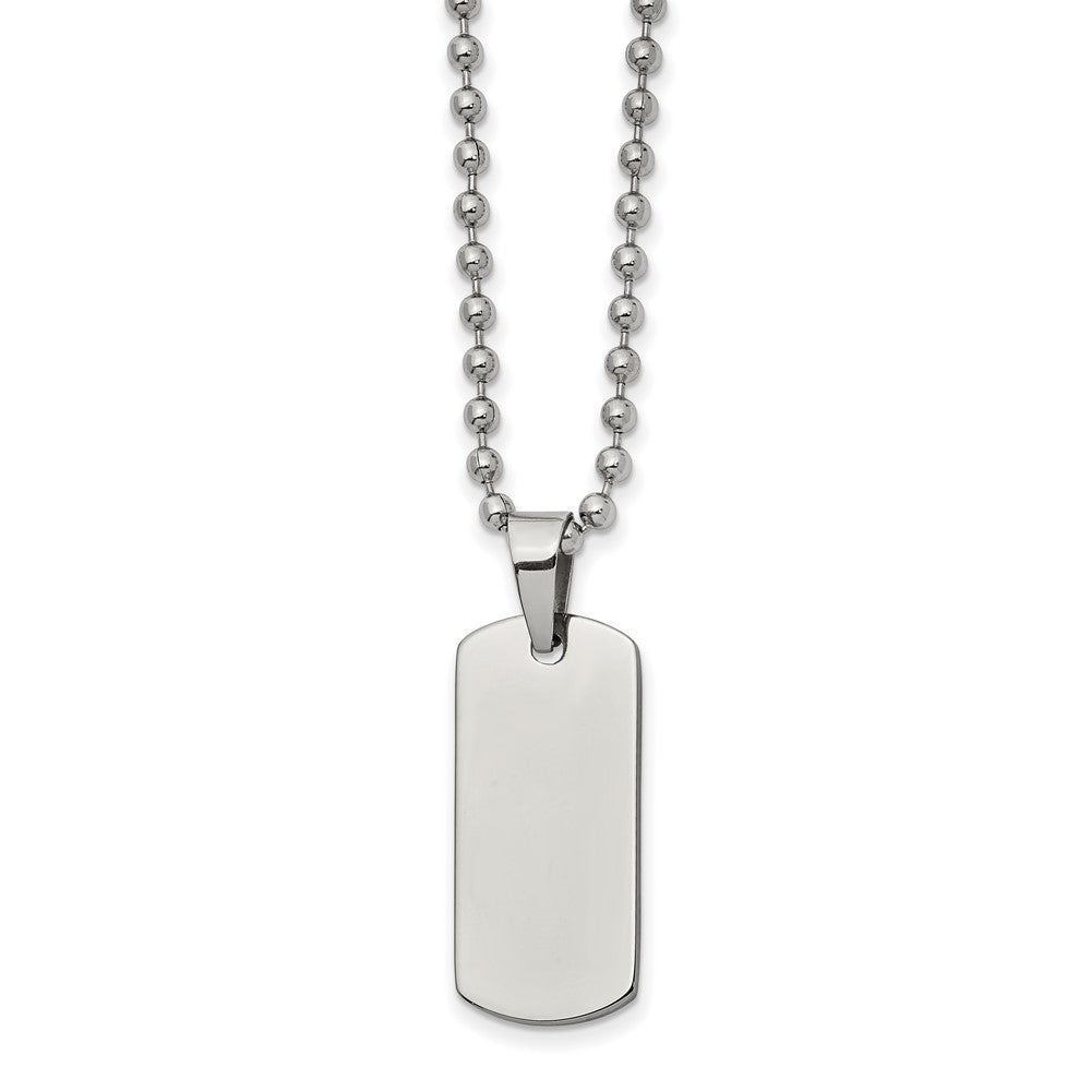 Stainless Steel Brushed and Polished Reversible Dog Tag on a 22 inch Ball Chain NecklaceEngravable Charm Pendant Jewelry Gifts (Length 22" Width 0.47")
