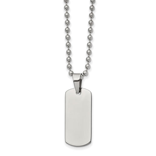 Stainless Steel Brushed and Polished Reversible Dog Tag on a 22 inch Ball Chain NecklaceEngravable Charm Pendant Jewelry Gifts (Length 22" Width 0.47")