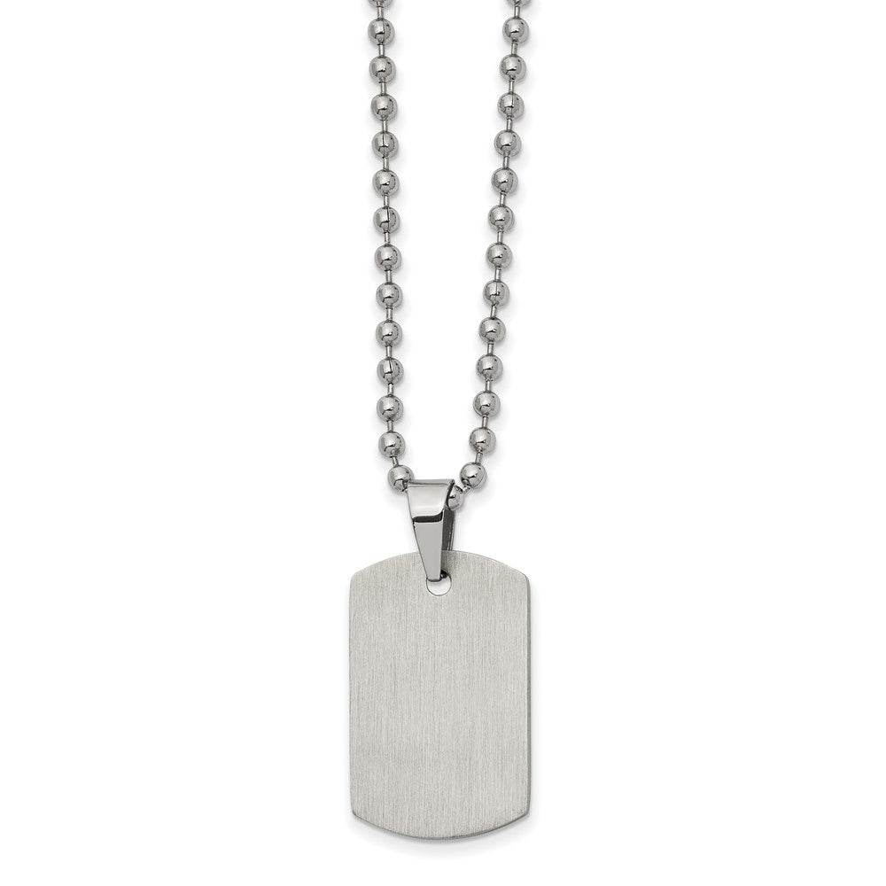 Stainless Steel Brushed and Polished Reversible Dog Tag on a 22 inch Ball Chain NecklaceEngravable Charm Pendant Jewelry Gifts (Length 22" Width 0.62")