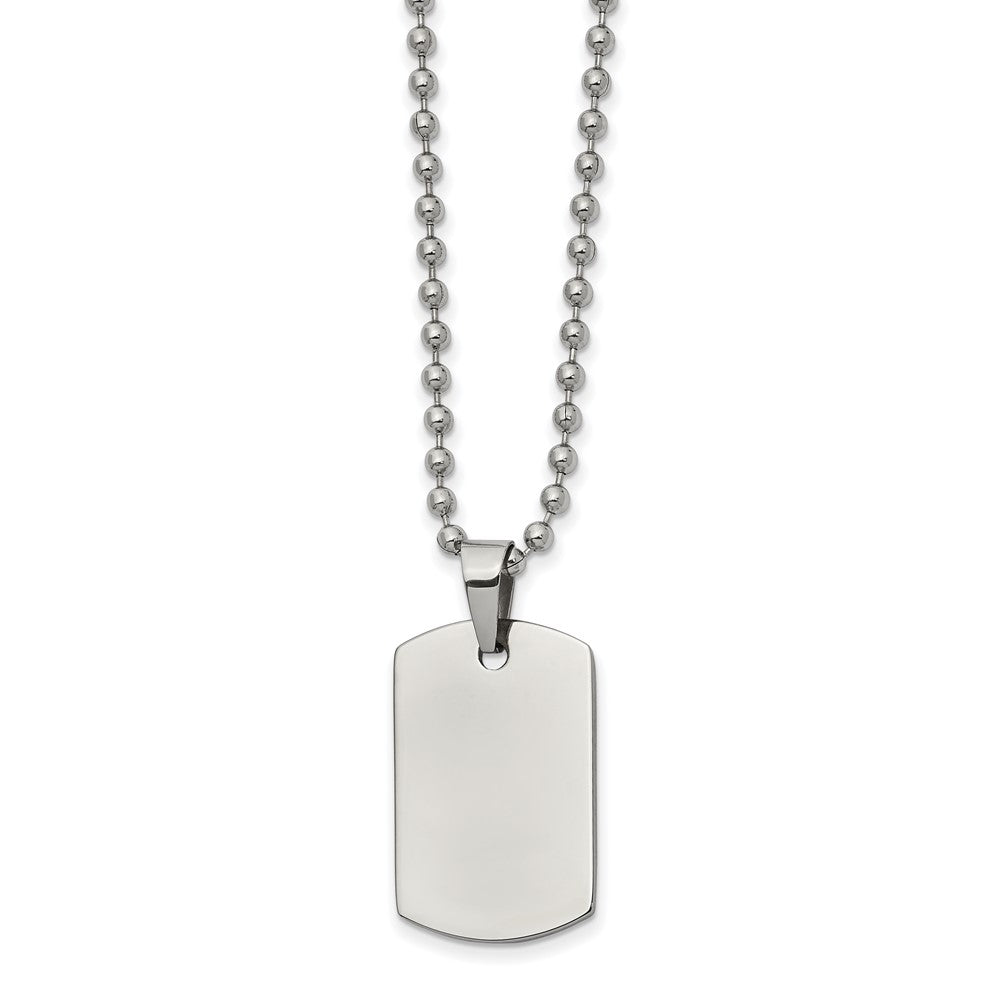 Stainless Steel Brushed and Polished Reversible Dog Tag on a 22 inch Ball Chain NecklaceEngravable Charm Pendant Jewelry Gifts (Length 22" Width 0.62")