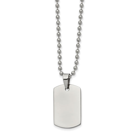 Stainless Steel Brushed and Polished Reversible Dog Tag on a 22 inch Ball Chain NecklaceEngravable Charm Pendant Jewelry Gifts (Length 22" Width 0.62")