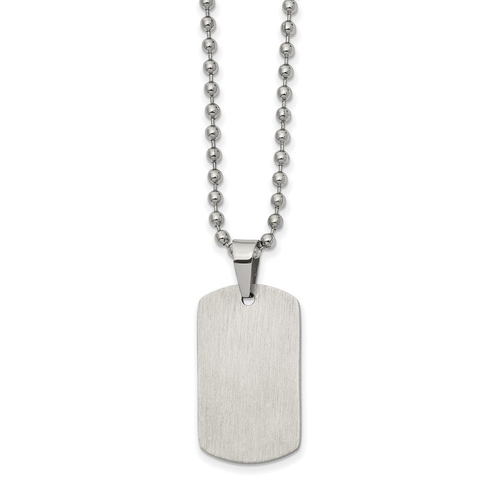 Stainless Steel Brushed and Polished Reversible Dog Tag on a 22 inch Ball Chain NecklaceEngravable Charm Pendant Jewelry Gifts (Length 22" Width 0.62")