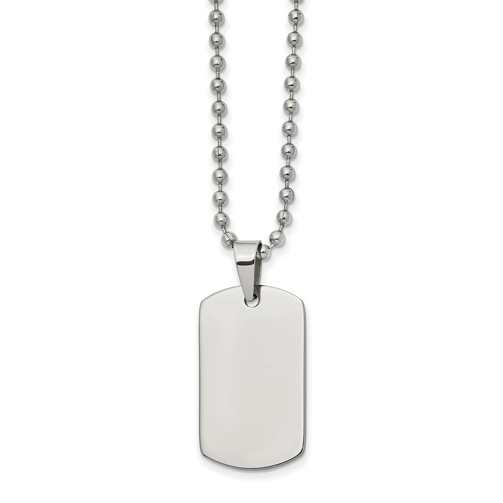 Stainless Steel Brushed and Polished Reversible Dog Tag on a 22 inch Ball Chain NecklaceEngravable Charm Pendant Jewelry Gifts (Length 22" Width 0.62")