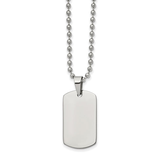 Stainless Steel Brushed and Polished Reversible Dog Tag on a 22 inch Ball Chain NecklaceEngravable Charm Pendant Jewelry Gifts (Length 22" Width 0.62")