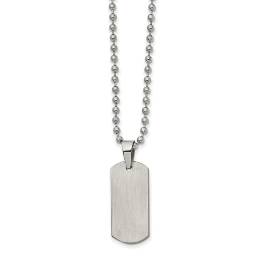 Stainless Steel Brushed Dog Tag on a 22 inch Ball Chain NecklaceEngravable Charm Pendant Jewelry Gifts (Length 22" Width 0.47")