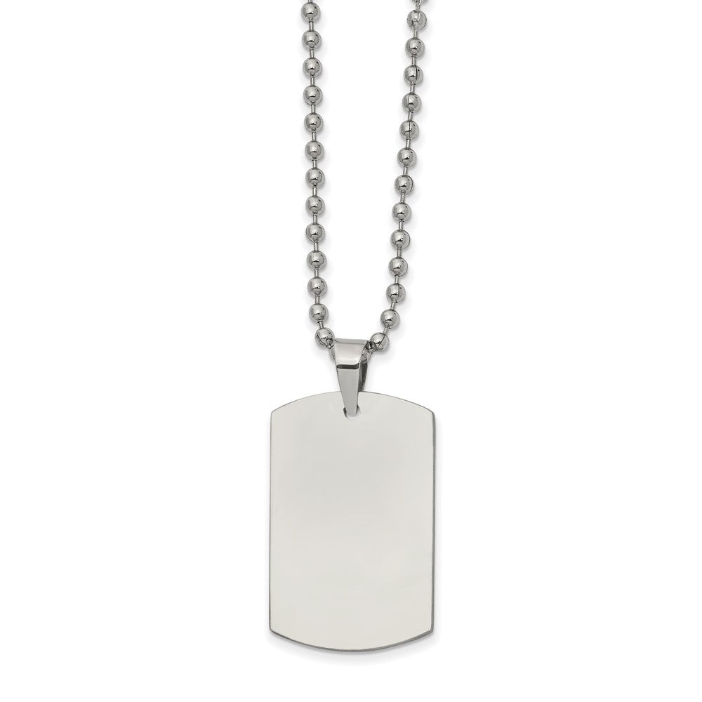 Stainless Steel Brushed and Polished Reversible Dog Tag on a 22 inch Ball Chain NecklaceEngravable Charm Pendant Jewelry Gifts (Length 22" Width 0.79")