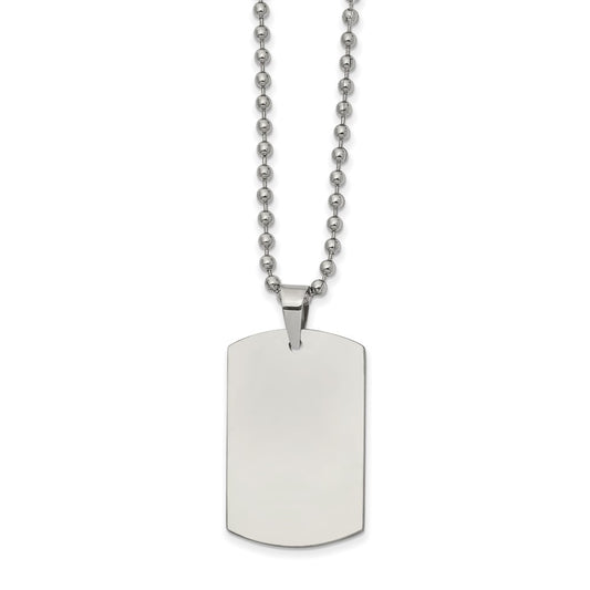 Stainless Steel Brushed and Polished Reversible Dog Tag on a 22 inch Ball Chain NecklaceEngravable Charm Pendant Jewelry Gifts (Length 22" Width 0.79")
