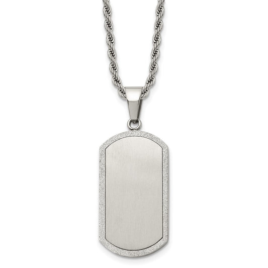 Stainless Steel Polished Laser Cut Edges Dog Tag on a 22 inch Rope Chain Necklace Engravable Charm Pendant Jewelry Gifts (Length 22" Width 0.78")