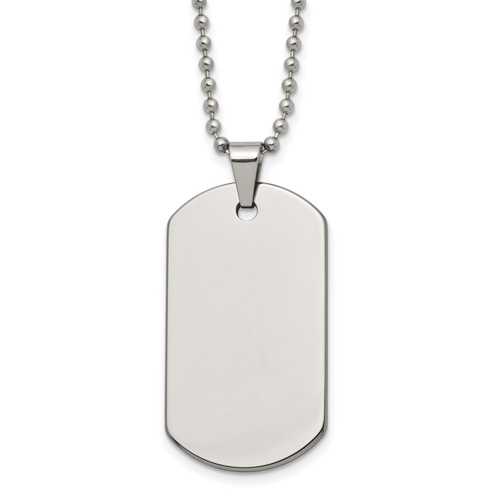 Tungsten Polished Dog Tag 22 inch Necklace Engravable Charm Pendant Jewelry Gifts (Length 22" Width 0.94")