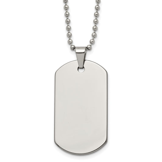 Tungsten Polished Dog Tag 22 inch Necklace Engravable Charm Pendant Jewelry Gifts (Length 22" Width 0.94")
