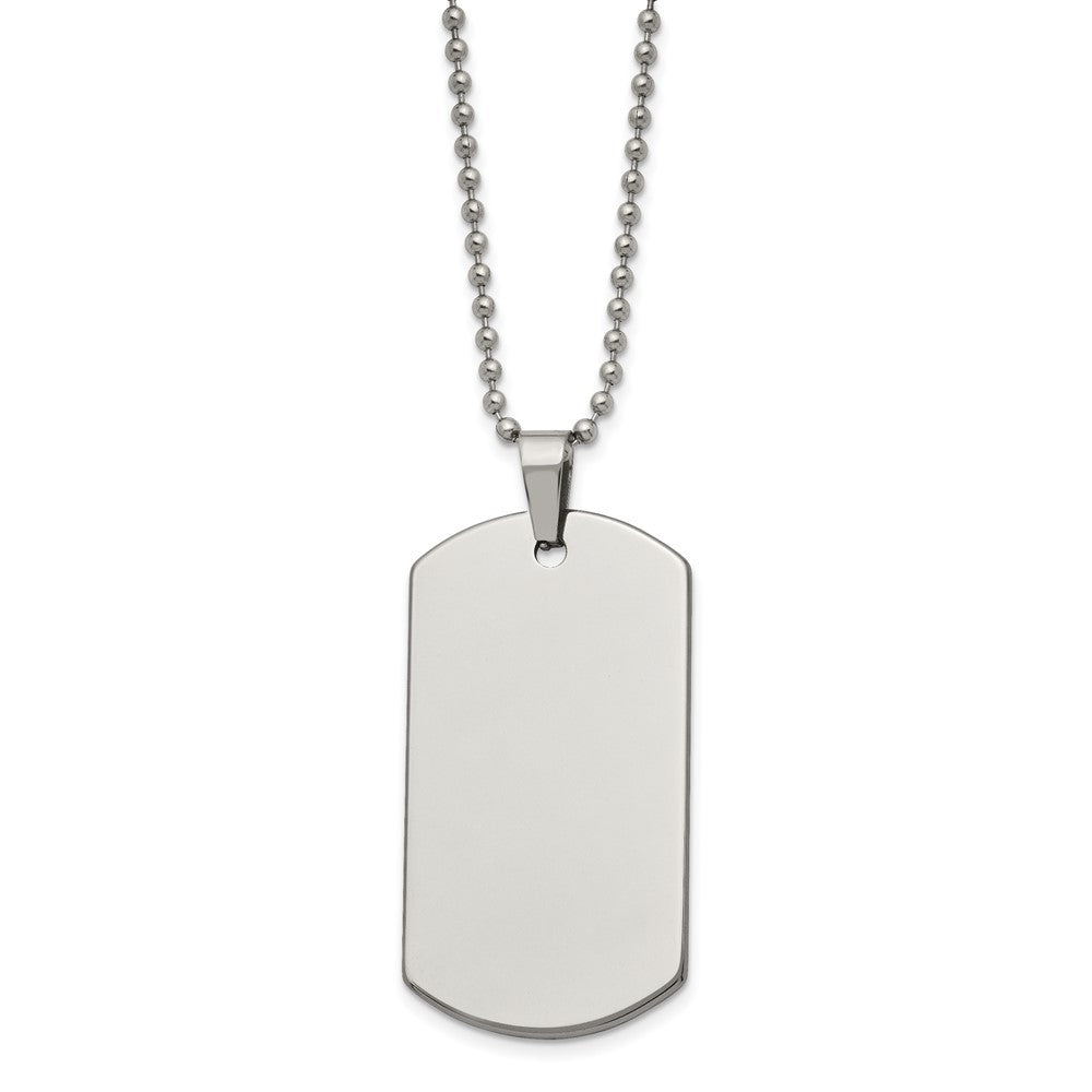 Tungsten Polished Dog Tag 24 inch Necklace Engravable Charm Pendant Jewelry Gifts (Length 24" Width 1.01")
