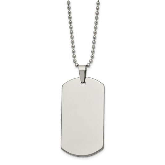 Tungsten Polished Dog Tag 24 inch Necklace Engravable Charm Pendant Jewelry Gifts (Length 24" Width 1.01")